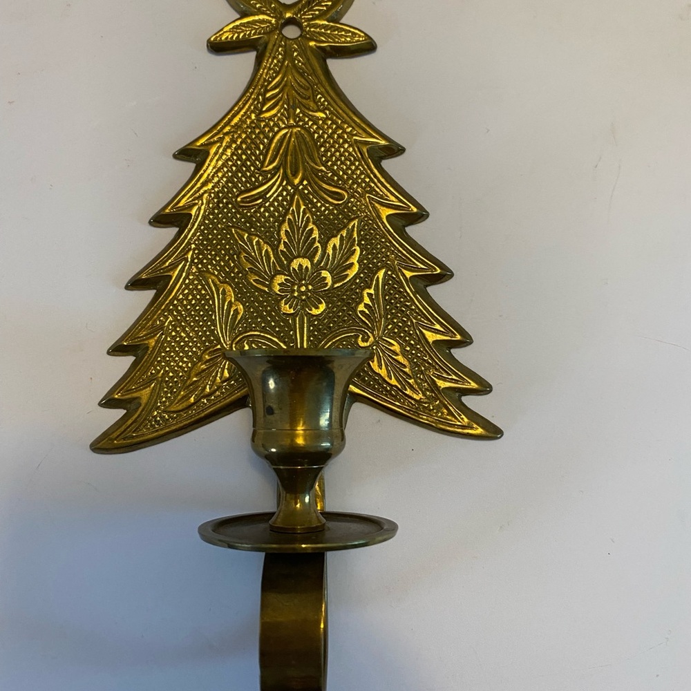 Vintage Brass Christmas Tree Design Sconce Enchanting Holiday Decoration.